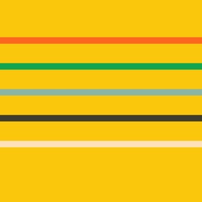 Horizontal-thin-lines-in-retro-orange-beige-green-blue-grey-on-yellow-XL-jumbo