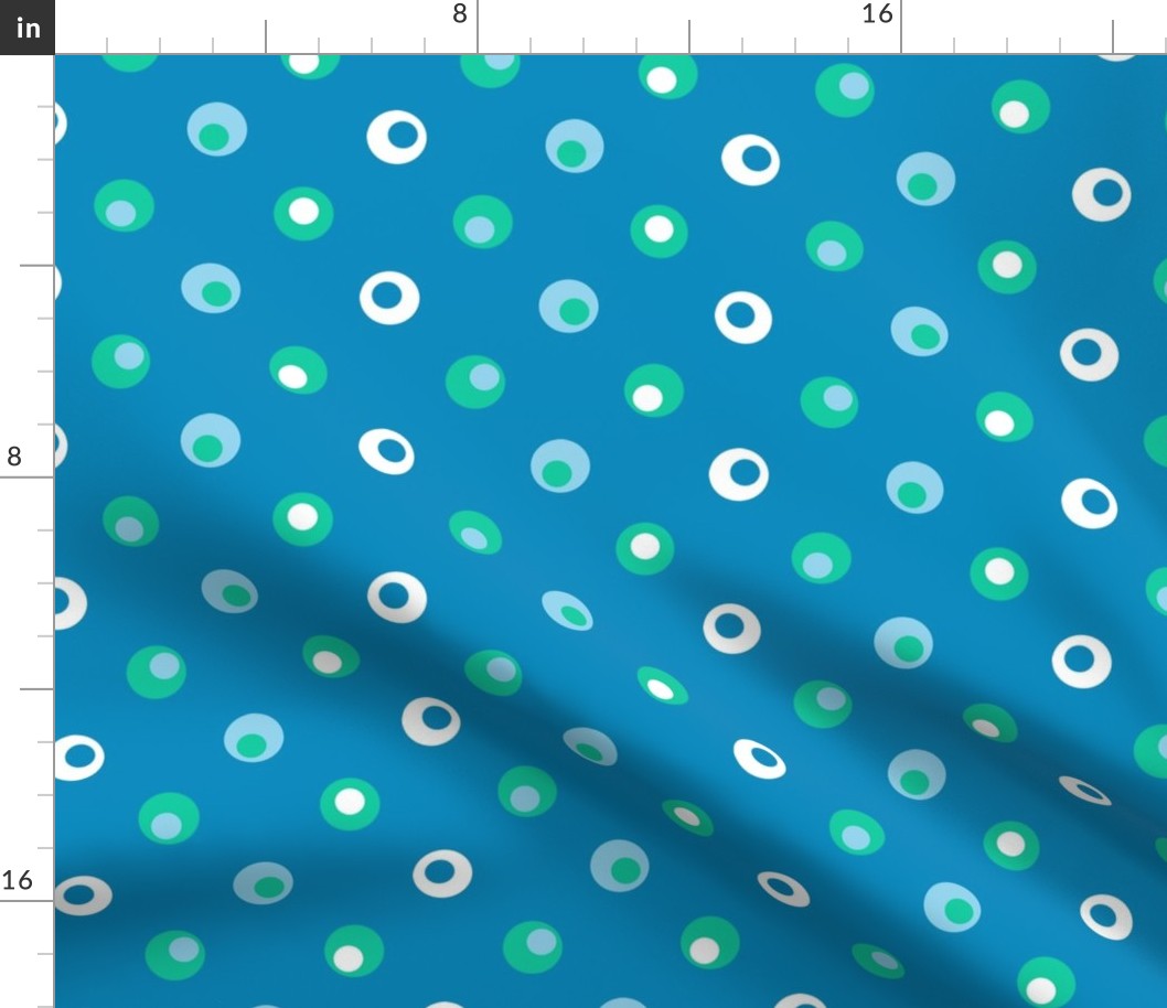 wonky polka dots, geometric, blue green white