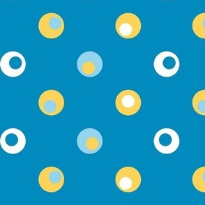 wonky polka dots, geometric, blue, yellow, white, light blue