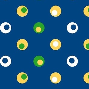 wonky polka dots, geometric, navy blue, yellow, green, white