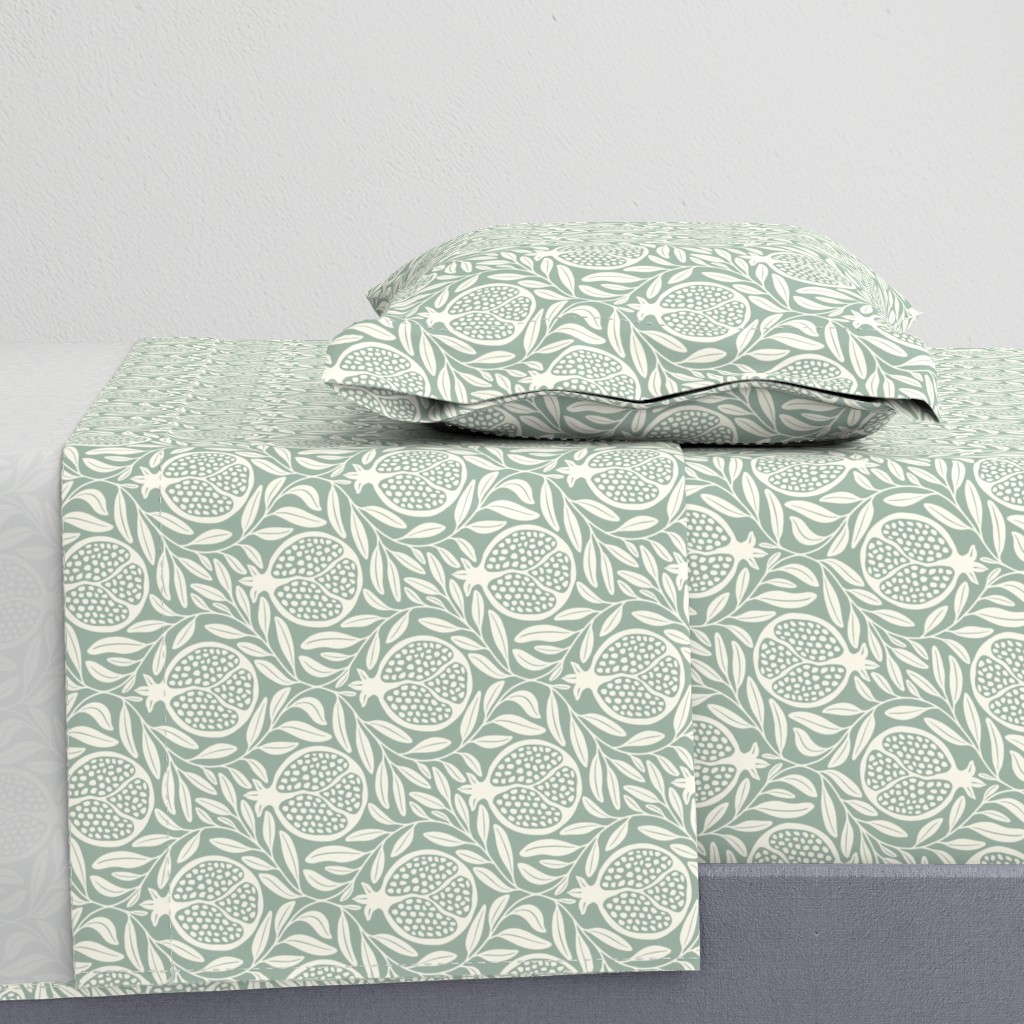 (med) Block Print Pomegranates - Frosted Green - Heritage Revival Botanical