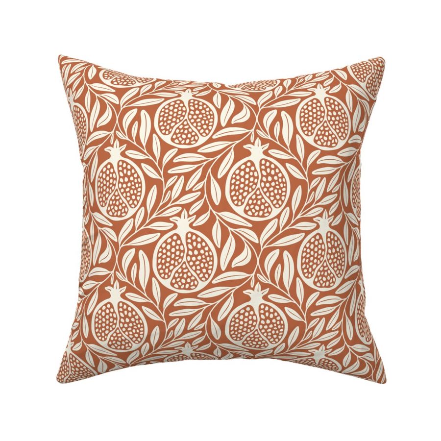 (med) Block Print Pomegranates - Rust Orange - Heritage Revival Botanical