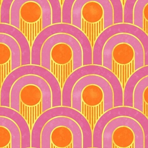 Retro Rainbow Arch Pattern Geo in Pink Orange and Gold Texture Medium