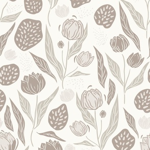 Large, Moody Floral,Creamy Neutrals, Wallpaper, Fabric, Bedding