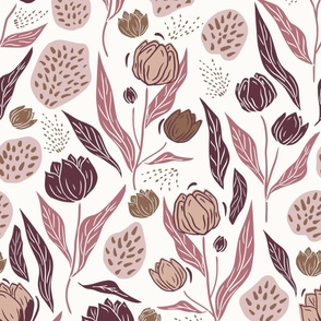 Large, Moody Floral, Brown and Pink, Wallpaper, Fabric, Bedding