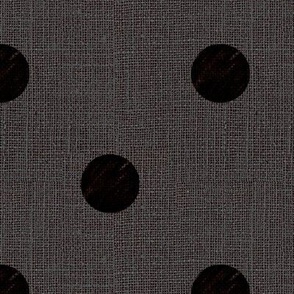 Medium textured polka dots in earthy minimalist style very dark mahogany brown and faux burlap texture in grey brown