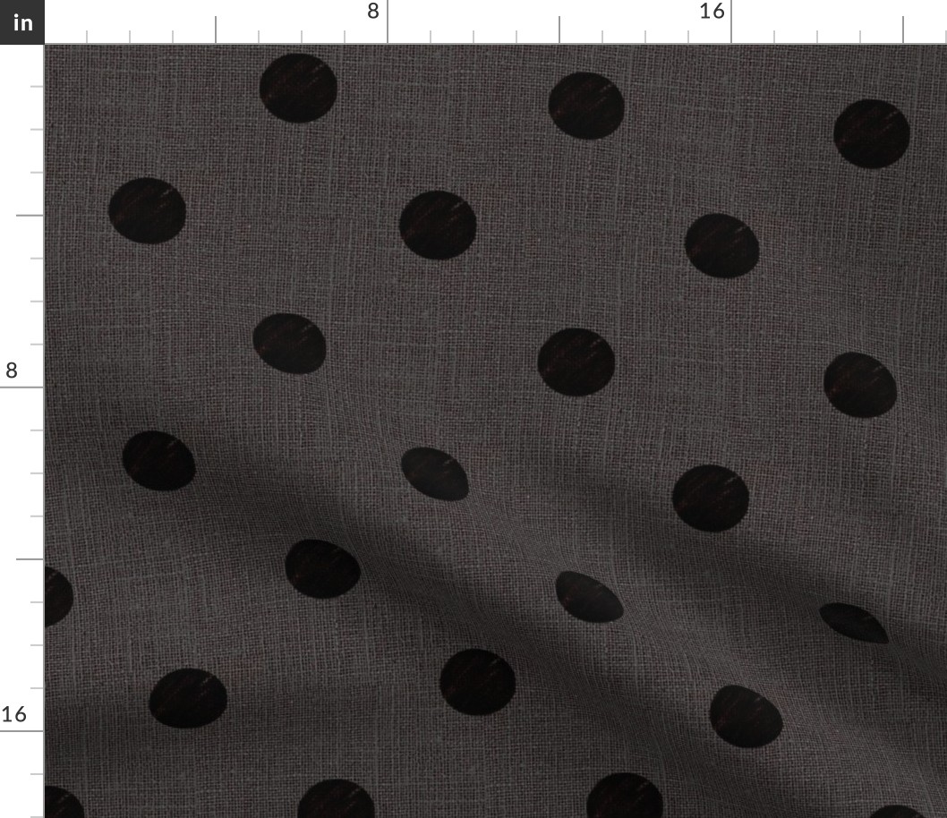 Medium textured polka dots in earthy minimalist style very dark mahogany brown and faux burlap texture in grey brown