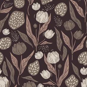 Medium, Moody Floral, Brown and Taupe, Wallpaper, Fabric, Bedding