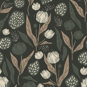 Medium, Moody Floral, Green, Earth Tone, Wallpaper, Fabric, Bedding