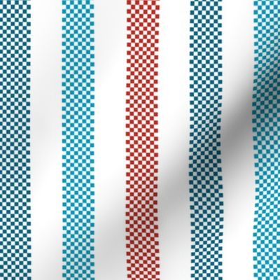vertical ticking stripes in red, blue and white | large
