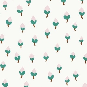 MEDIUM Softly Textured Cute Modern Hand-Drawn Ditsy Magnolia Spring Buds on a White background