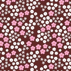 Little Ditsy Flower Garden - Poppies daisies and island flowers pink burgundy