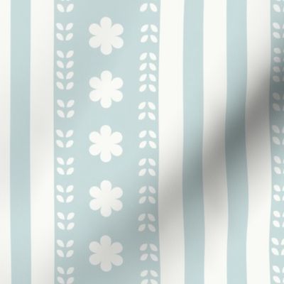 MEDIUM Softly Textured Pastel Light Blue Floral Decorated Stripes 