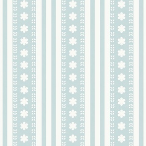 MEDIUM Softly Textured Pastel Light Blue Floral Decorated Stripes 