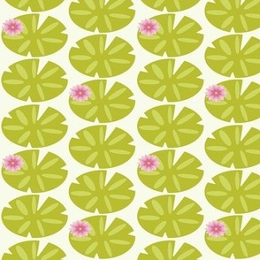 Floating Lily Pads and Flowers on Light Green SMALL