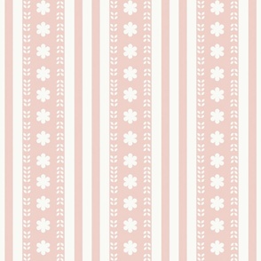 MEDIUM Softly Textured Boho Chic Pastel Peach Pink Floral Decorated Stripes 