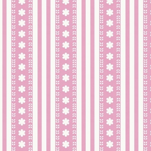 MEDIUM Softly Textured Pink Floral Decorated Stripes 