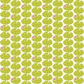 Floating Lily Pads and Flowers on Light Green TINY