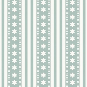 MEDIUM Softly Textured Pastel Green Floral Decorated Stripes 
