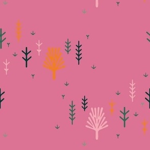 FUNKY Wilderness - SMALL Scattered trees on Pink