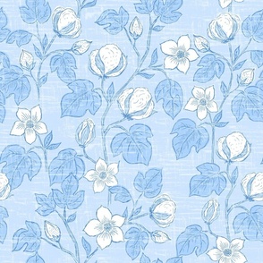 Large, Flowering Cotton Plants with Linen Texture, Blue