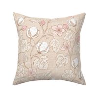 Large, Pink Flowering Cotton Plants with Linen Texture, Cream