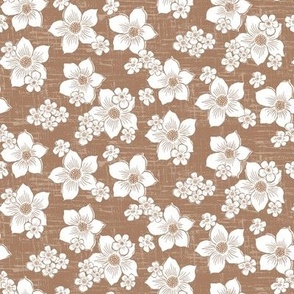 Cotton and Flax Flowers, Brown and White