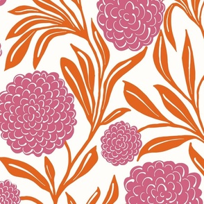 Bold floral vines - Pink and orange