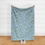 Retro Flowers – 1960s and 1970's Floral, blue green (32" repeat- flw15)