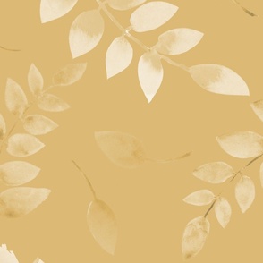 Handpainted Watercolor Leaves - Warm Minimalist Botanical Print on Honey Gold Yellow