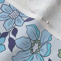 Retro Flowers – 1960s and 1970's Floral, blue green (24" repeat- flw15)