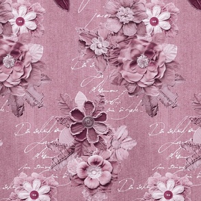 Romantic Pink Denim Jeans Flowers And Script
