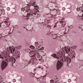 Romantic Pink Denim Jeans Flowers 