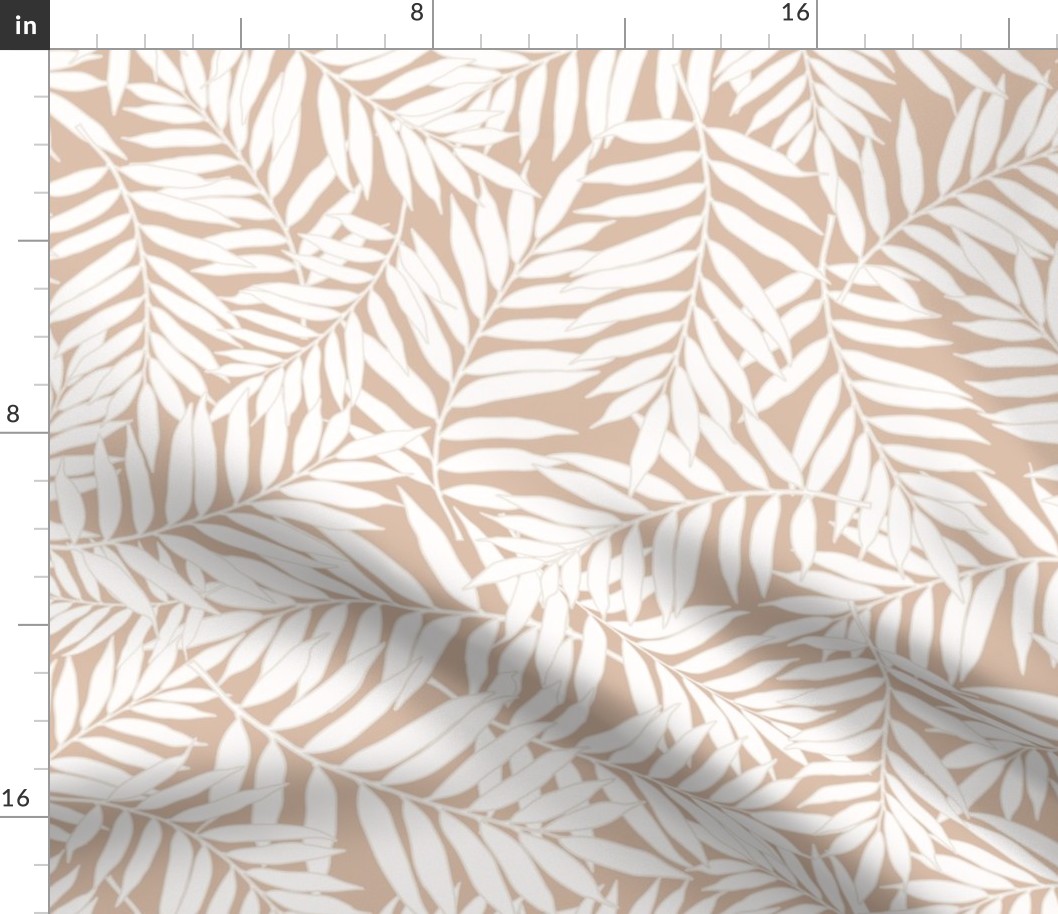 Warm Minimalism, White Hot Palm Leaves on Warm sand background.