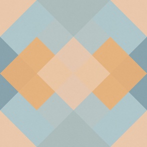 Peach and Blue Argyle Bold Minimal Squares, Diamonds & Checks Jumbo Scale in Peach and Blue Muted Pastels