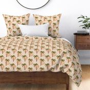 Minimalist Aesthetic Coconut Palm Trees Beach Sunset Pattern With Beige, Sage Green And Earth Tones