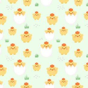 Spring Chicks on Light Green, Easter Fabric, Cute Easter, Chic Fabric, Eggs, Nursery Fabric 