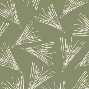 (L) Hand-Drawn Beige Pine Needles Tossed on a Warm Green Background