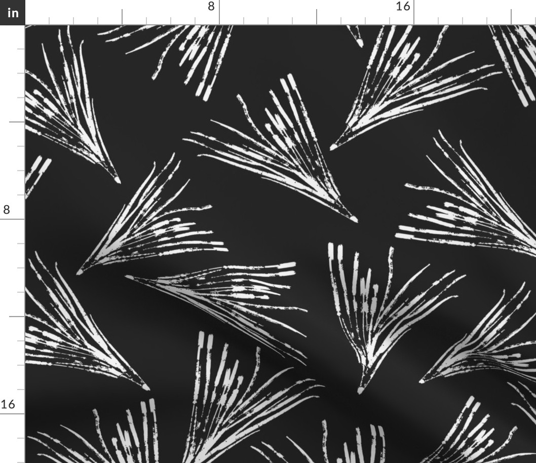 (L) Hand-Drawn White Pine Needles Tossed on a Solid Black Background