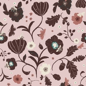 Bees and Butterflies on Powder Pink