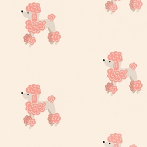 Pink Poodle Puppy: Cute Fluffy Poodle Dogs in candy floss pink and white on a cream background (large)
