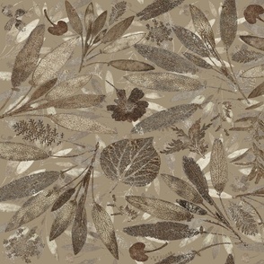 Sage leaf print browns