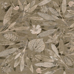 Sage leaf print greige
