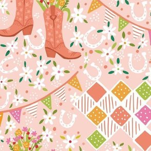 Cowgirl boots flowers pink wallpaper scale