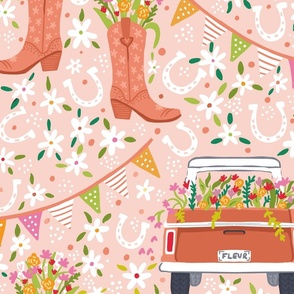 Cowgirl Flower Market soft pink wallpaper scale