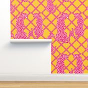 Preppy pink cheetah on pink and yellow lattice