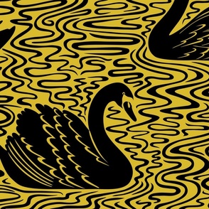 Swan Lake - black on mustard yellow, Large Scale by Cecca Designs