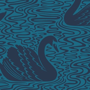 Swan Lake - navy on teal blue, Large Scale by Cecca Designs