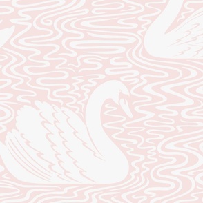 Swan Lake - soft white on cotton candy pink, Large Scale by Cecca Designs