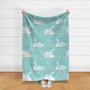 Swan Lake - soft white on aqua turquoise blue, Large Scale by Cecca Designs